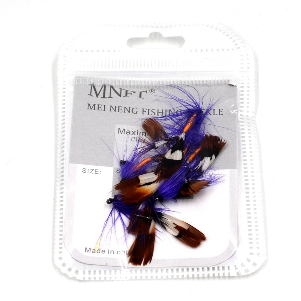 MNFT 10Pcs 8# Purple Beard Bass Dry Hook Nymph Fly Fishing Lure  Feather Tail Nymph Tying Fly Fishing Bait Lures