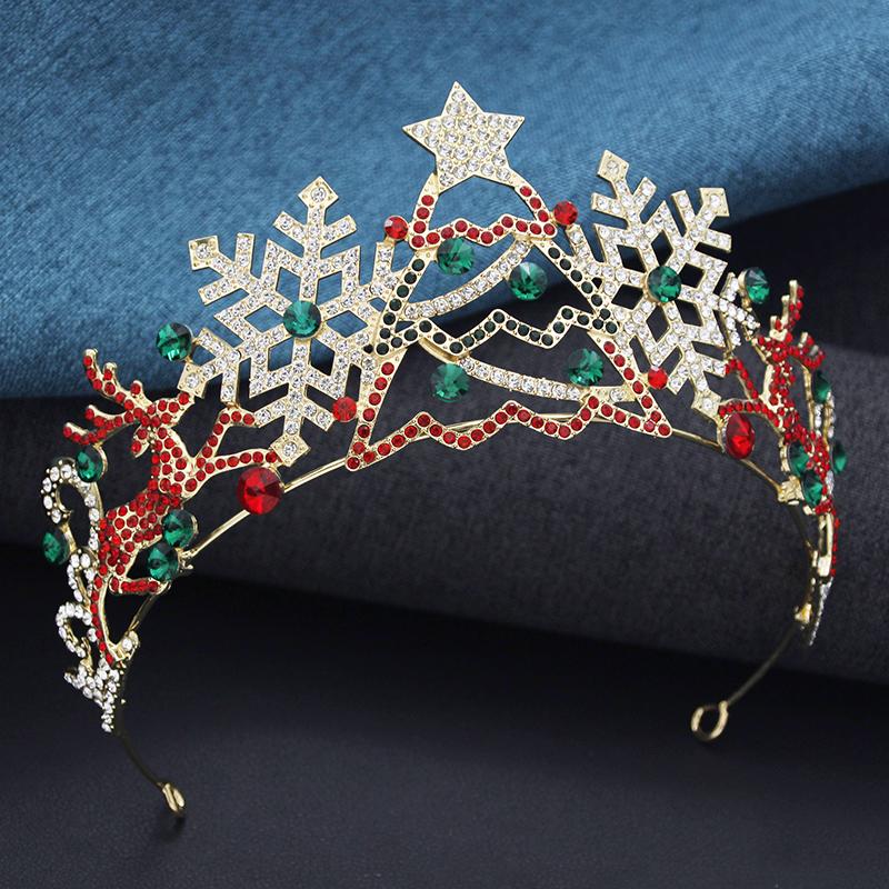 New Year Red and Green Colors Tiaras Headbands for Christmas Crown Rhinestone Stars Crown Hair Jewelry Gifts Accessories