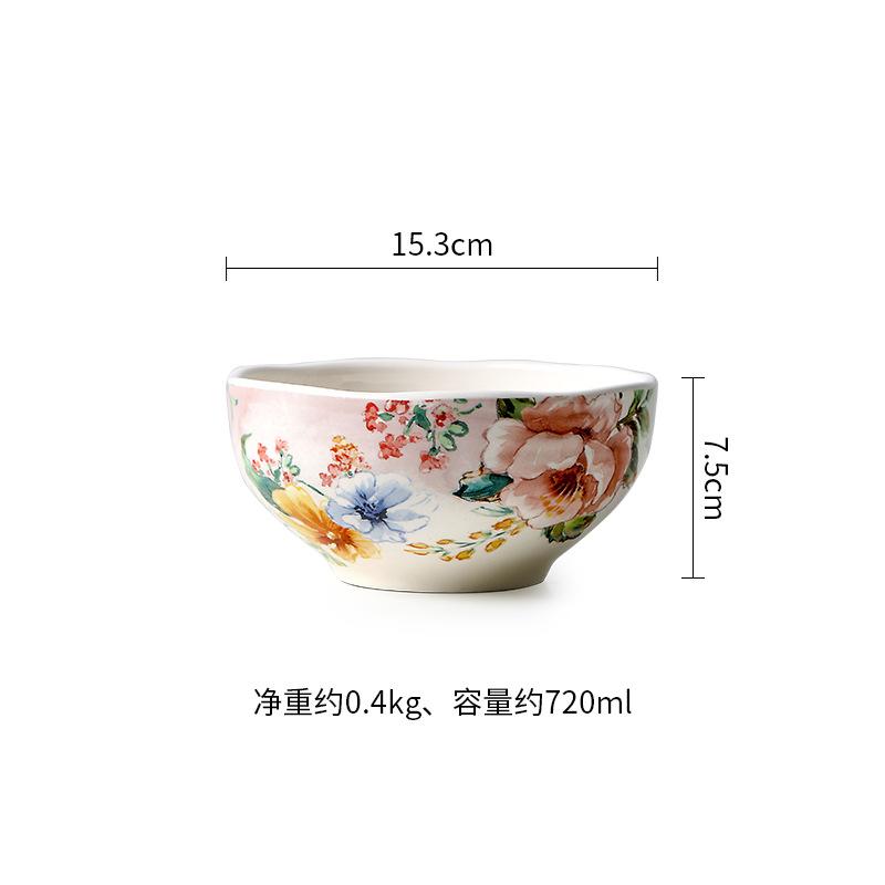 Floral Ceramic Dinner Underglaze Rectangular 12-inch Large Soup Household Set