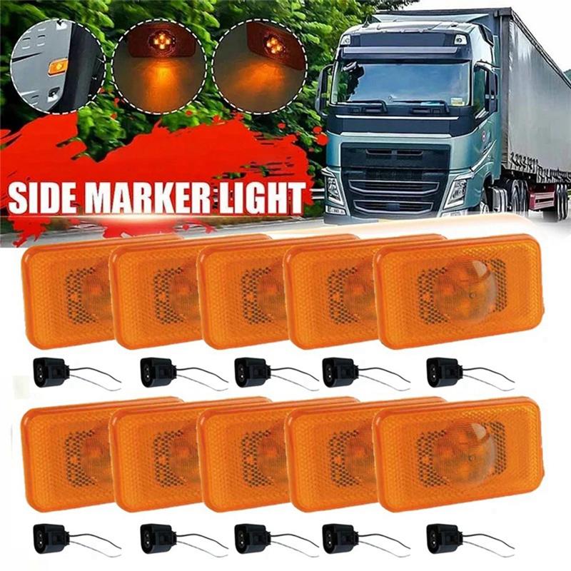 10X 24V Yellow Amber LED Side Marker Lamp Light W/ Wire Connector Plug For Volvo FH&FM DAF LF45 Renault 20398660 Parts