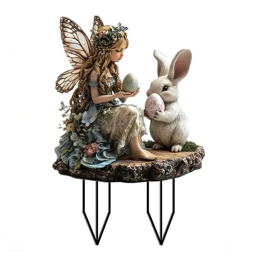 Easter Bunny Garden Stake Acrylic Easter Yard Sign 2D Flat Spring Lawn Signs Easter Lawn Stakes Easter Decoration for Outdoors