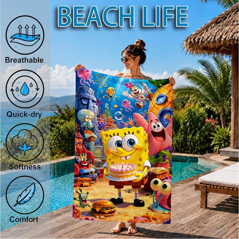 Sponge Underwater Adventure Beach Towel, Super Soft Microfiber, Perfect Gift for Her/Him, Birthday, for Pool, Beach, Travel, Decor Beach Party