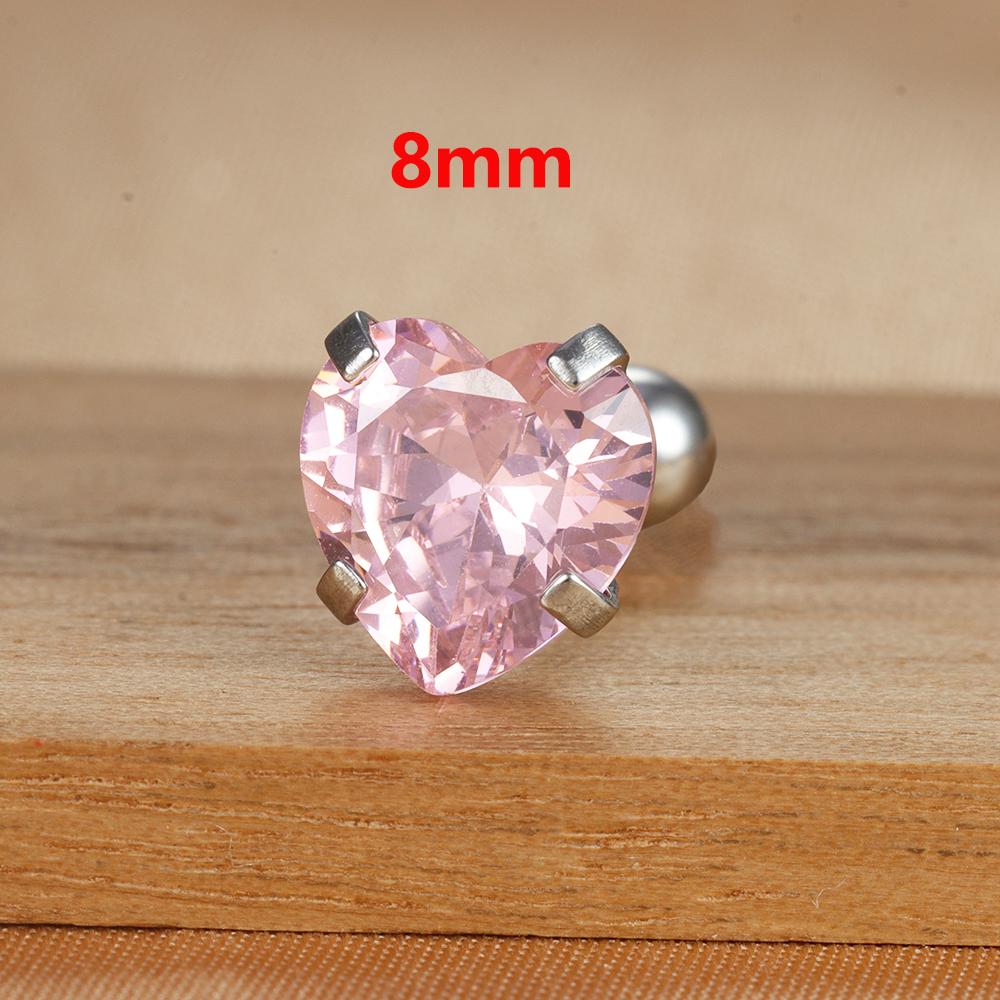 1 Adet Sade Pembe Zirkon Kalp Küçük Küpe Moda Minik Paslanmaz Çelik Charm Helix Kıkırdak Piercing Takı