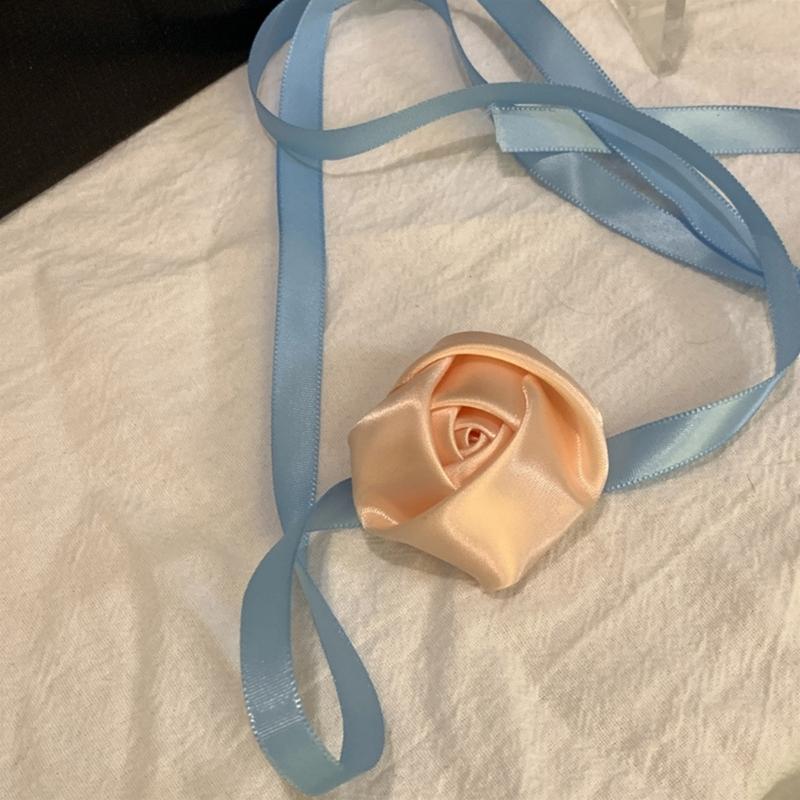 Flower Choker Necklace Soft Fabric Material Flower Choker Rose Ribbon Necklaces Cloth Accessories for Women Teen Girls