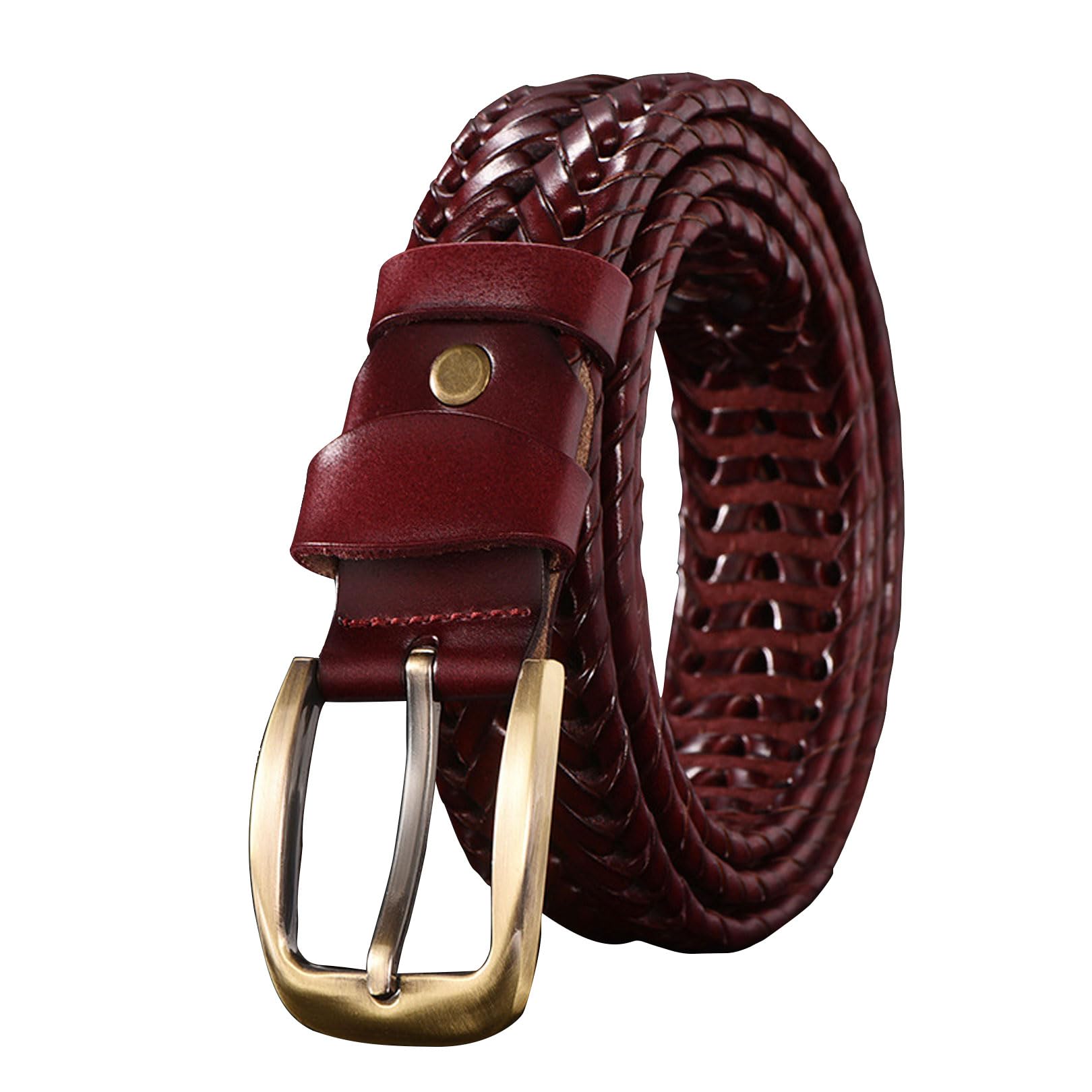

[ulterra] Men s Genuine Leather Braided Belt, Gift Box Included, Casual Mesh, Large Size, Infinitely Adjustable, Stylish Leather (Wine Brown)