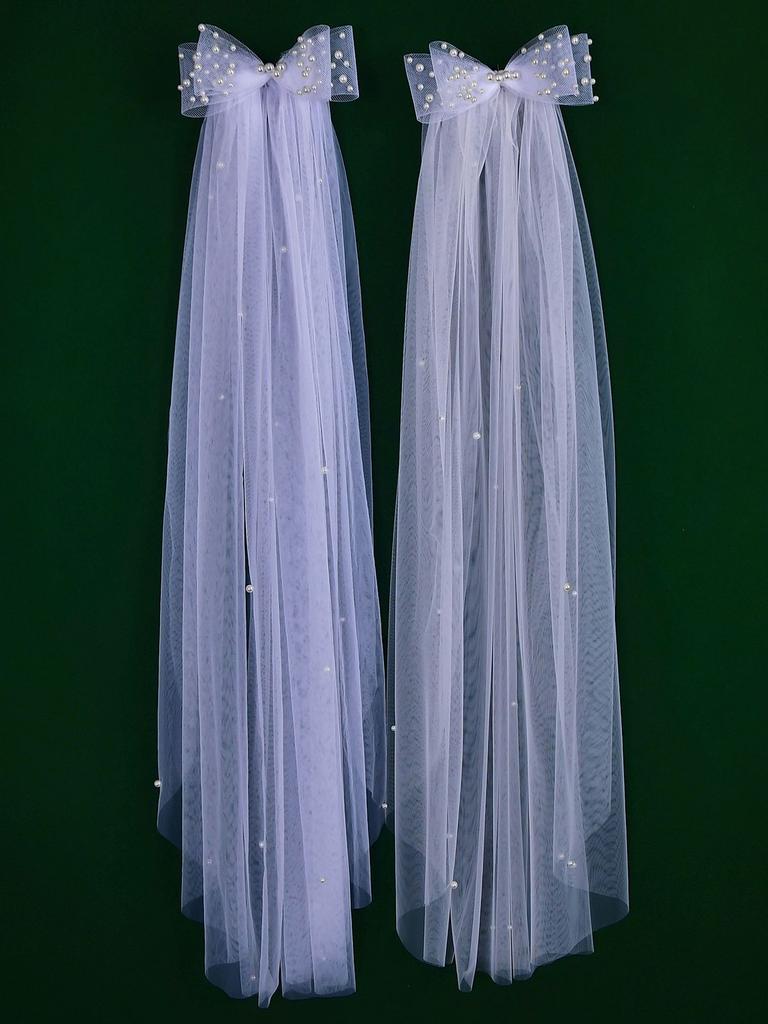 MZA39 Bridal Veils Bows Beaded Wedding Veil with Comb 15 Quinceanera Girls First Communion Accessories Hard organza