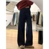 Plus Size Retro Dark Blue Wide-Leg Jeans for Women - Autumn/Winter Drapey Mop Pants