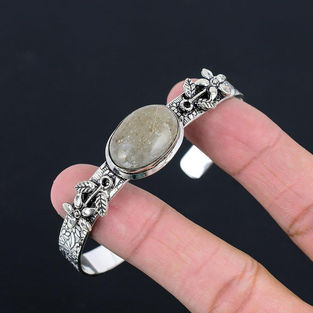 Daughters Day Deal 925 Sterling Silver Septarian Gemstone Flower Bangle Jewelry