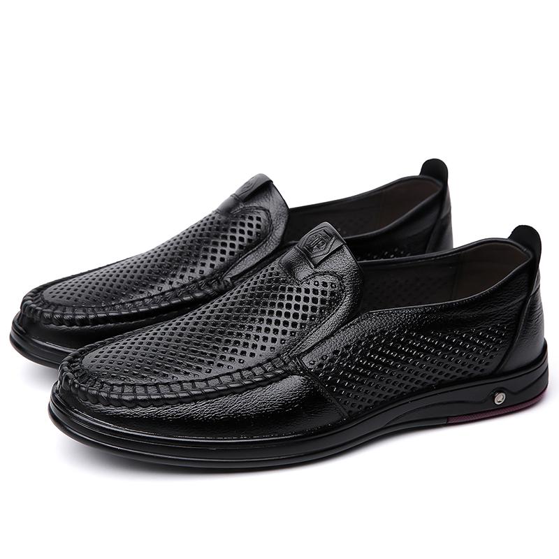 Newly Men's Summer Loafers Shoes Genuine Leather Soft Man Casual Slip-on Cutout Shoes Cowhide Summer Loafers