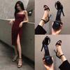High heels black professional women's stiletto 9CM versatile fashion open-toe one-word belt sandals women's ins tide 2025 summer models