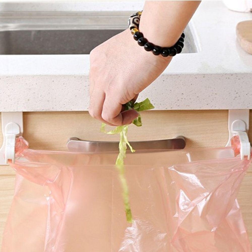 2 Pcs/Pack Storage Rack Space Saving Handheld Garbage Bag Holder Cabinet Plastic Bag Hook Bracket