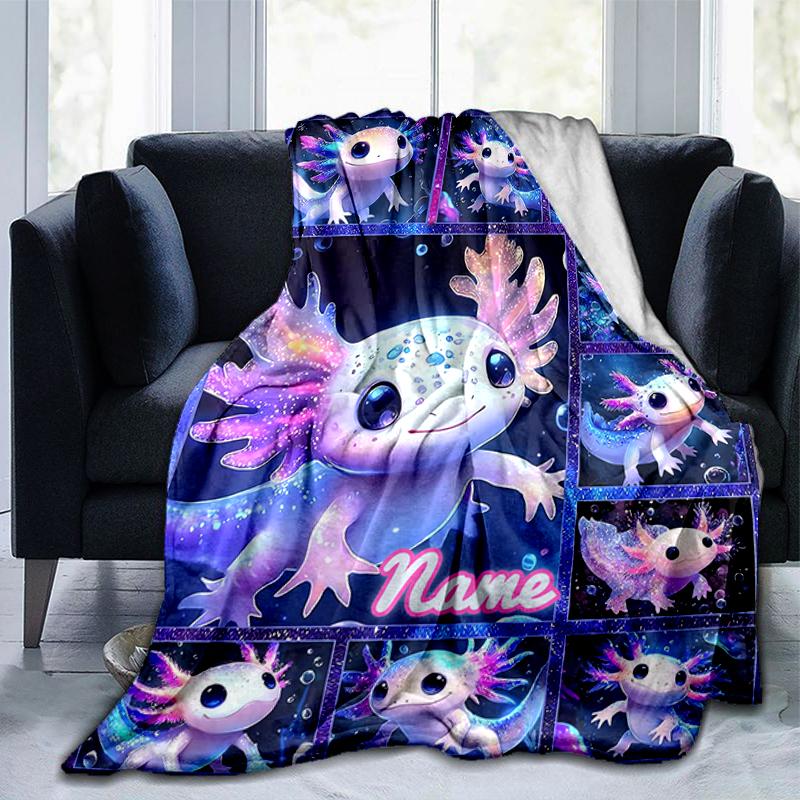 1PC Custom Name Axolotl Fantasy Collage Flannel Blankets Patterns Throw Blanket All-Season Soft Gift for Couch, Bed, Camping Gifts