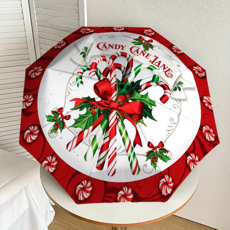 1pc Candy Cane Lane Christmas Decorations Umbrella with Plastic Handle,Suitable for All Seasons Home Travel Outdoor UmbrellaDD219