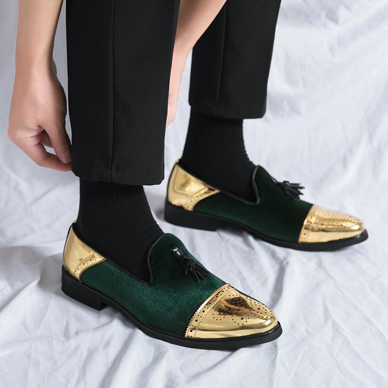 Fashion Party And Wedding Handmade Men's Flats Casual Shoes Men Loafers Men Velvet Shoes Leaves And Gold Buckle Men Dress Shoe