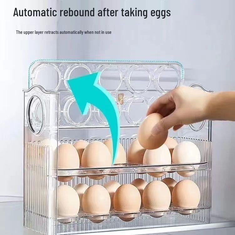 Three-Layer Flip-Up Egg Storage Box for Refrigerator - Fresh-Keeping Kitchen Organizer