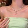 Light Luxury Colorful Zircon Cross Pendant Necklace for Women Girls Fashion Imitation Pearl Bead Necklace Y2K Romantic Jewelry