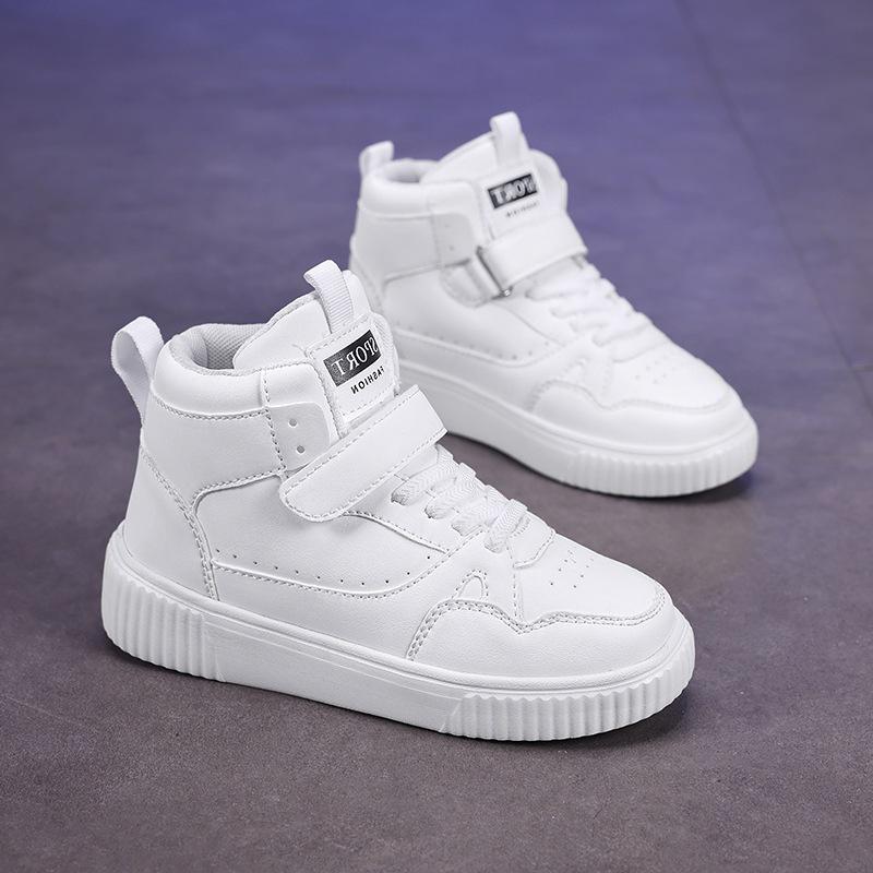 Rutschfeste High-Top Canvas-Sneaker für Kinder - Weiße Lederoberfläche für Herbst/Winter, Lässige und Sport-Laufschuhe.