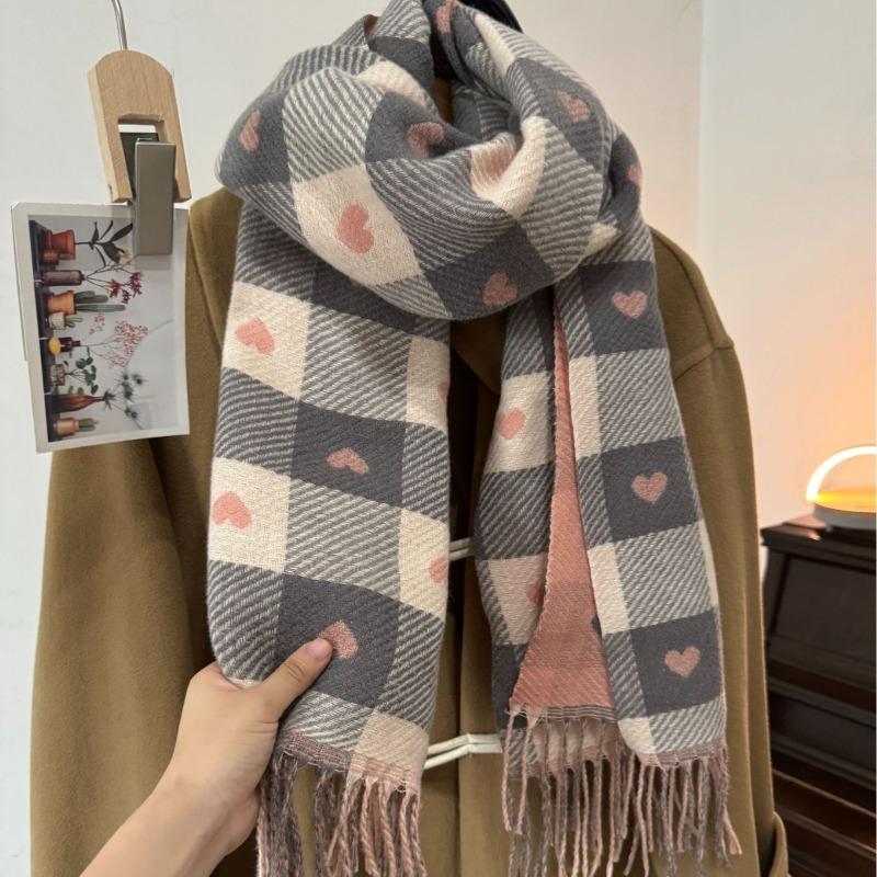 Heart-checked scarf - korean style warm shawl - hot seller