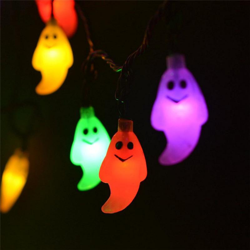 LED Ghost String Lights - Halloween Decorative Hanging Lights, Battery-Powered with 20 Small Colorful LEDs