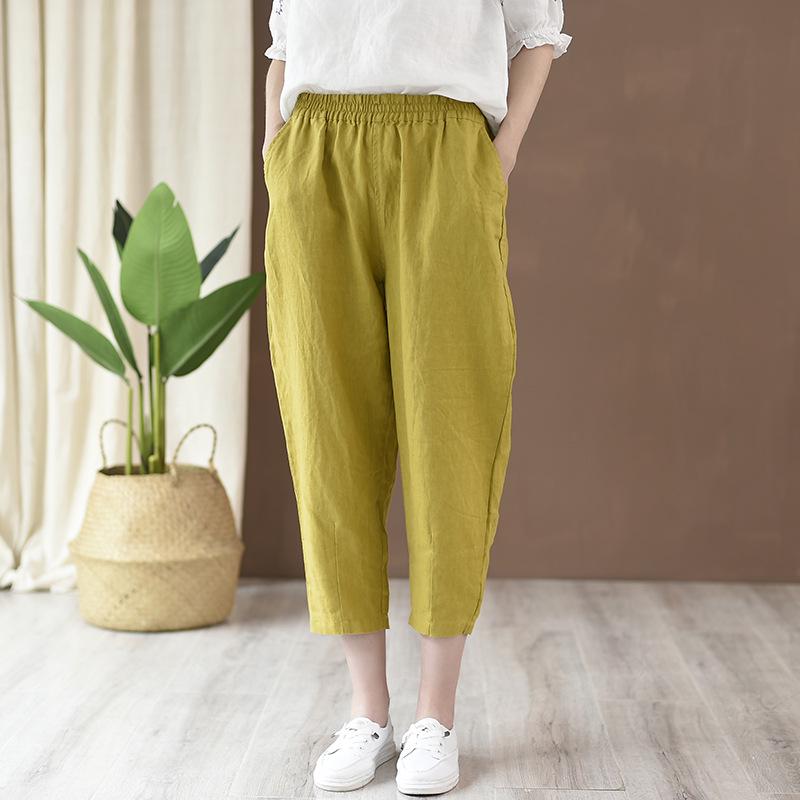 2025 Women's Slimming Cotton-Linen Carrot Pants - Casual, Lightweight Summer Nine-Point Pants
