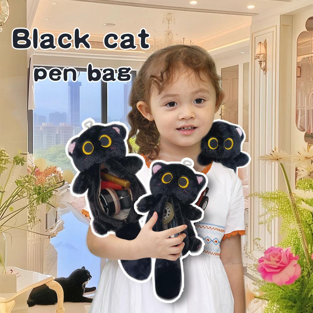 Black Paper Cat Towel Bag Multifunctional Plush Pen Bag Makeup Storage Gift