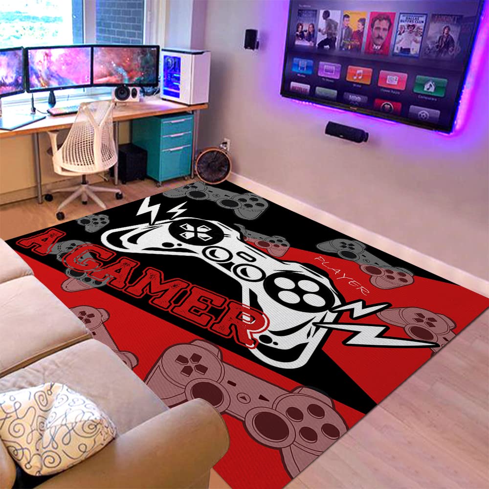 Video Game Carpet Cartoon Gamepad Area Rugs Gamer Controller Floor Mat Non-Slip Home Bedroom Teens Playing Room Decor Doormat