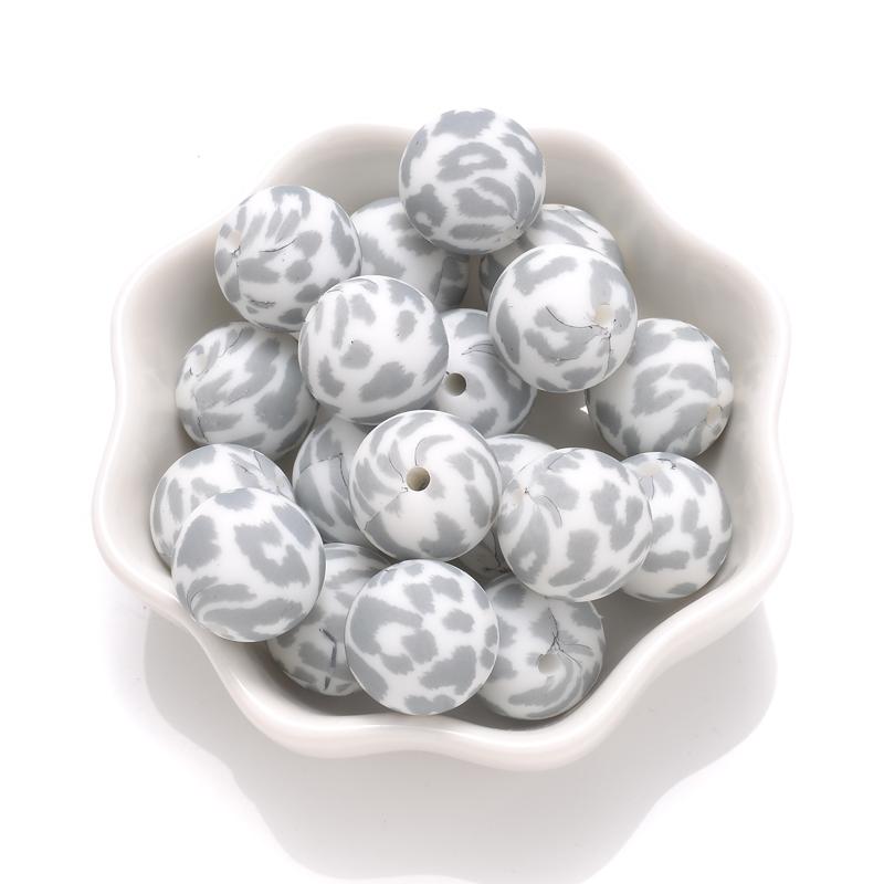 10Pcs 15mm Colorful Print Leopard Pattern Silicone Beads Ball Shape Teething Jewelry Beads For Teether Pacifier Chain Necklace