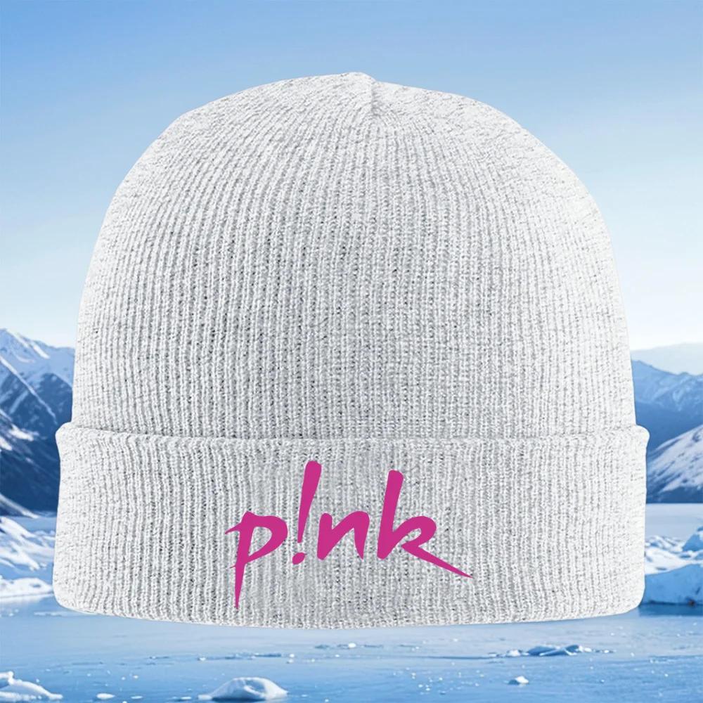 New Pink Text Exclamation Design Black Backdrop Unisex Women Unisex Knitted Hat Beanie Pullover Cap Winter Thermal Warm Christmas O