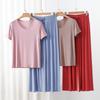 Modal Homewear 2pcs Pajamas Set Short Sleeve Tops and Trousers Solid Color Casual Loose Sleepwear Suit Plus Size Nightwear
