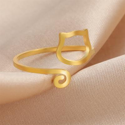 My Shape Cute Cat Rings Lovely Kitten Stainless Steel Finger Ring for Women Girls Adjustable Size Ring Fashion Jewelry Gifts