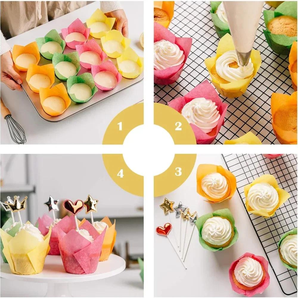 100 Stück Ölfest Tulpenförmige Muffin-Cupcake-Förmchen Einleger Backpapierförmchen Cupcake-Einleger Backwerkzeuge Hülle für Hochzeitsfeier Geburtstag