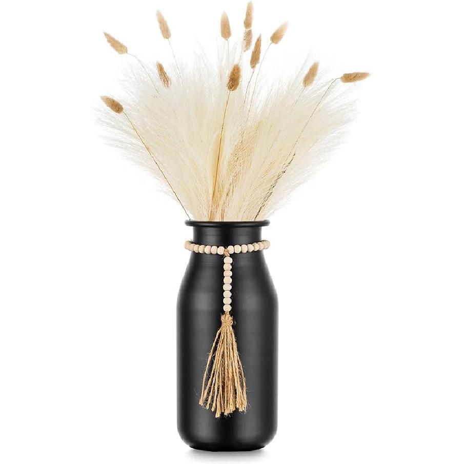 Sziqiqi Black Metal Vase Set - 15.5/13.8in Tall/Short Rectangular Vases, 2 Pcs Modern Home Decor for Living Room, Bedroom Boho Black Flower Vase