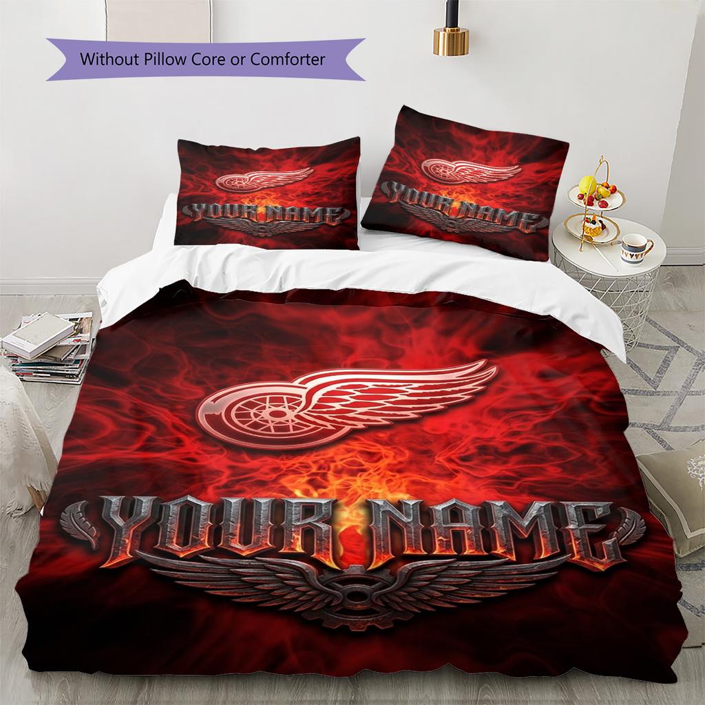 Name Custom Detroit Red Wings Pattern Bedding Set Quilt Cover Pillowcase Home Decor Gift (1 * duvet cover + 2 * pillowcase, without core)