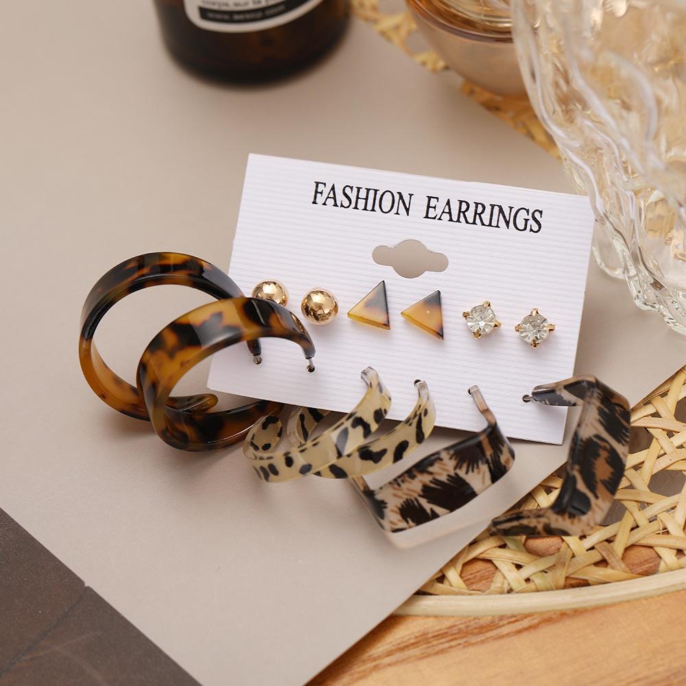 6 Pairs Earrings Retro C-shaped Earrings Creative Personality Leopard Love-shaped Butterflies Ear Studs