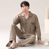 Pajamas Men'S Spring And Autumn Cotton Long Sleeve Autumn Cotton Cardigan Casual Suit Autumn Loungewear
