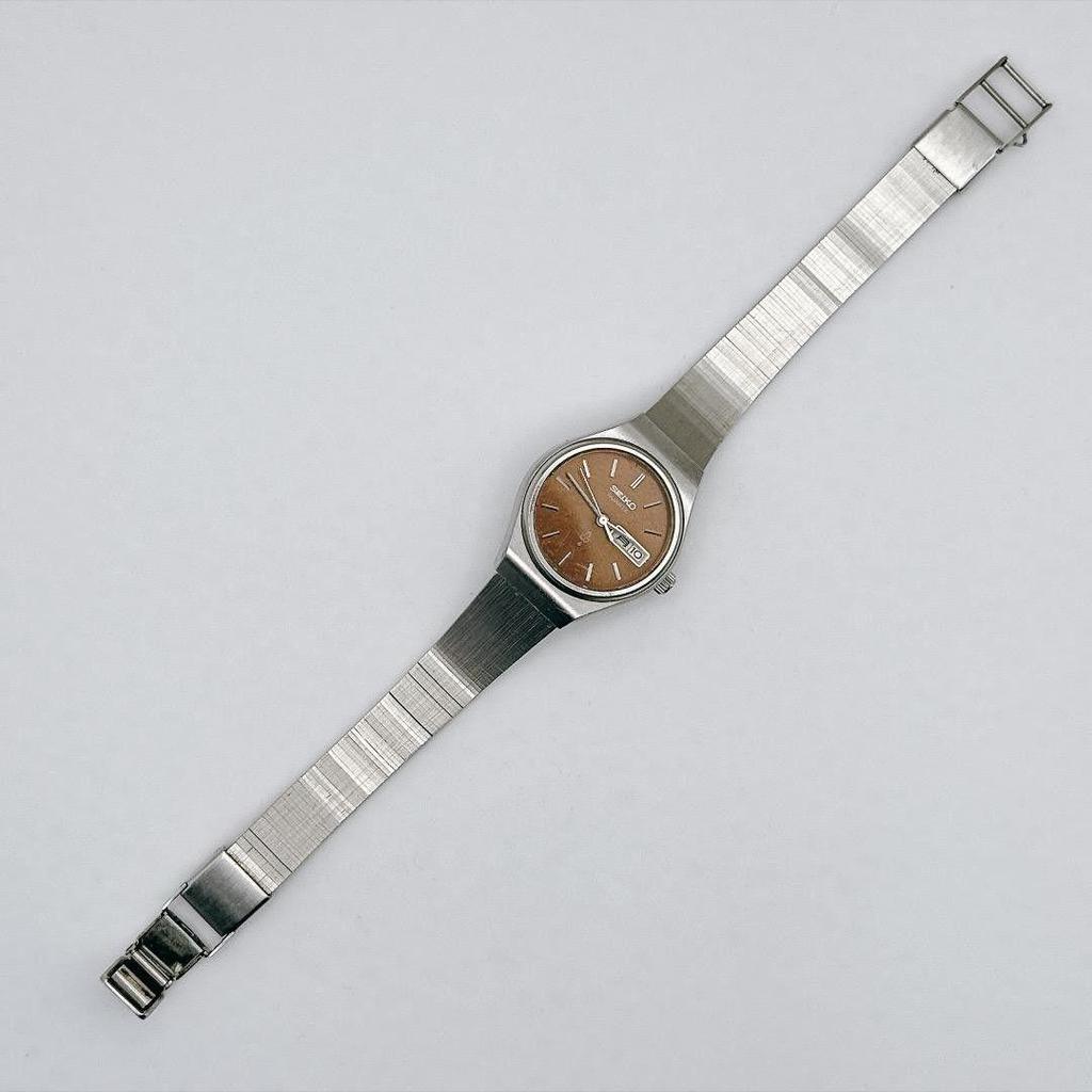 Used vintage SEIKO ladies watch brown dial battery replacement day-date