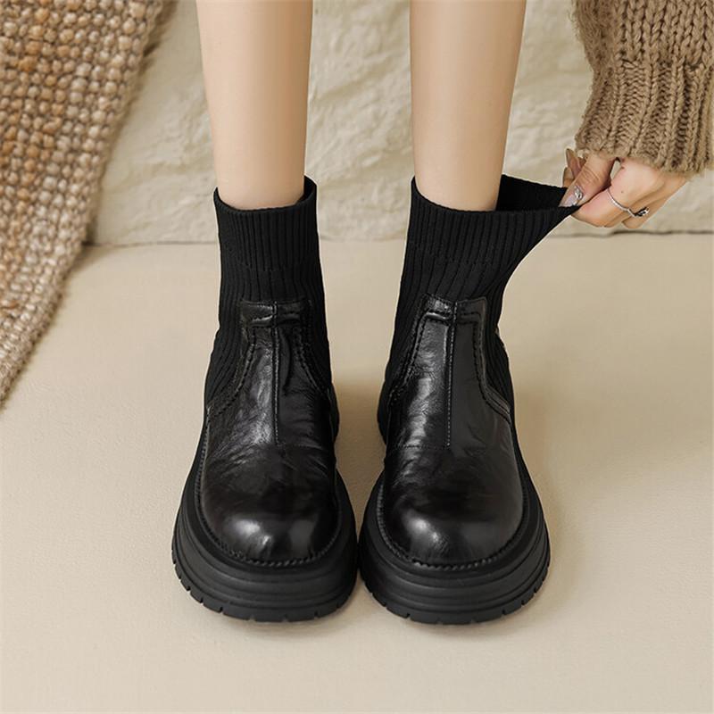 Fashion New Autumn Winter Genuine Leather Women Boots Fashion Platform Boots for Women Chunky Heel Short Boots Botines Mujer High Heels