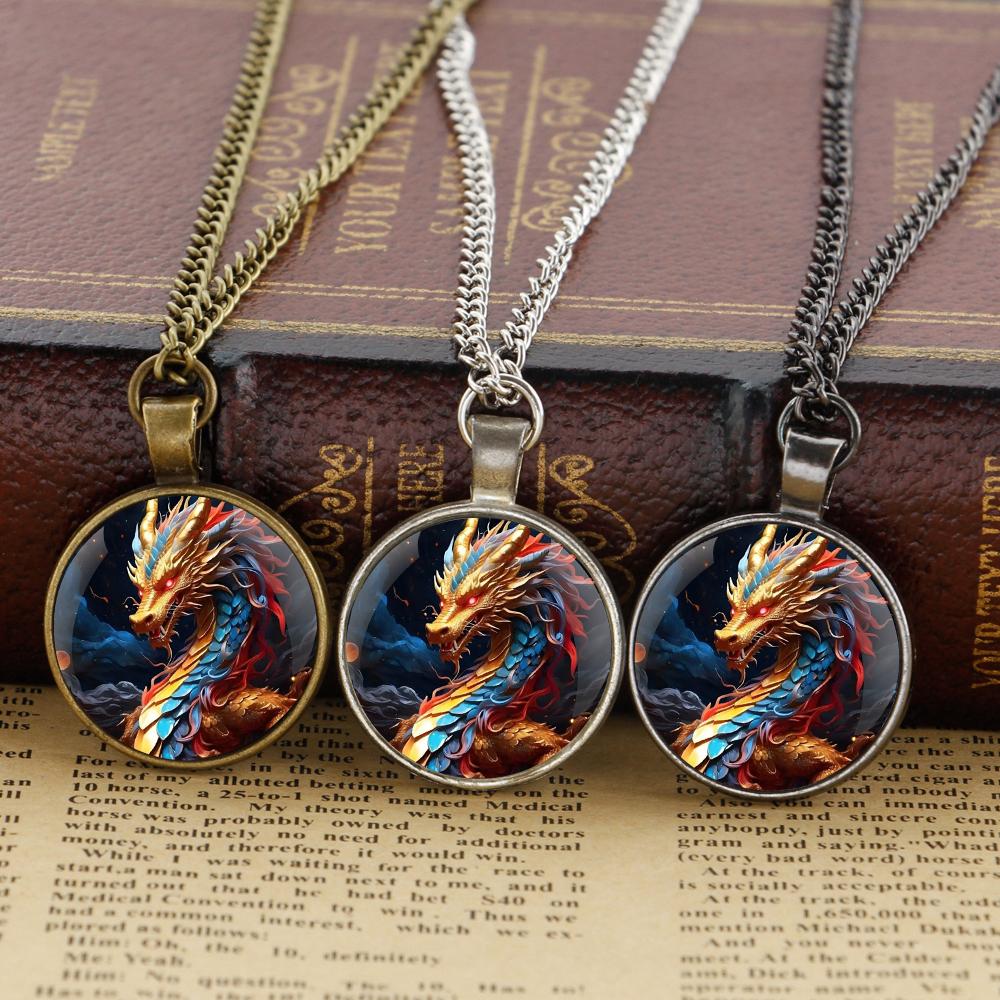 Colorful Dragon Glass Dome Pendant Necklaces for Men and Women, Jewelry Accessories, Unique Gift for Kids, Fashion Accessory