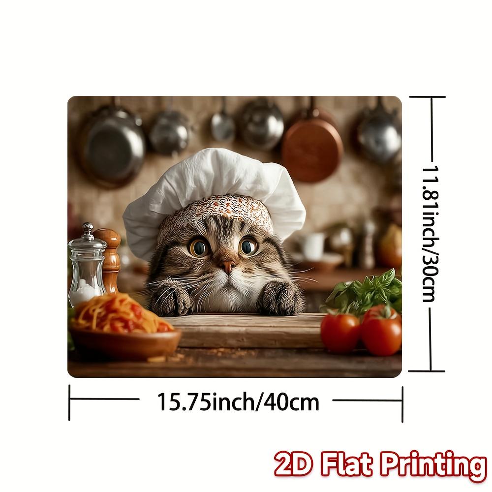1Pcs Rubber Drying Mat With Chef Cat in The Kitchen Print For Coffee Shop Kitchen Carpet Tableware Durable Diatom Mud Table Mat Pet Mat Coffeeware
