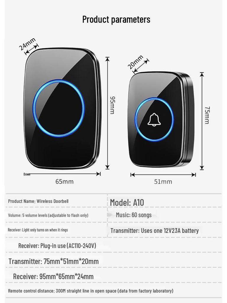 Battery-Free Wireless Doorbell with Ultra-Long Range & Waterproof Smart Pager for Elderly