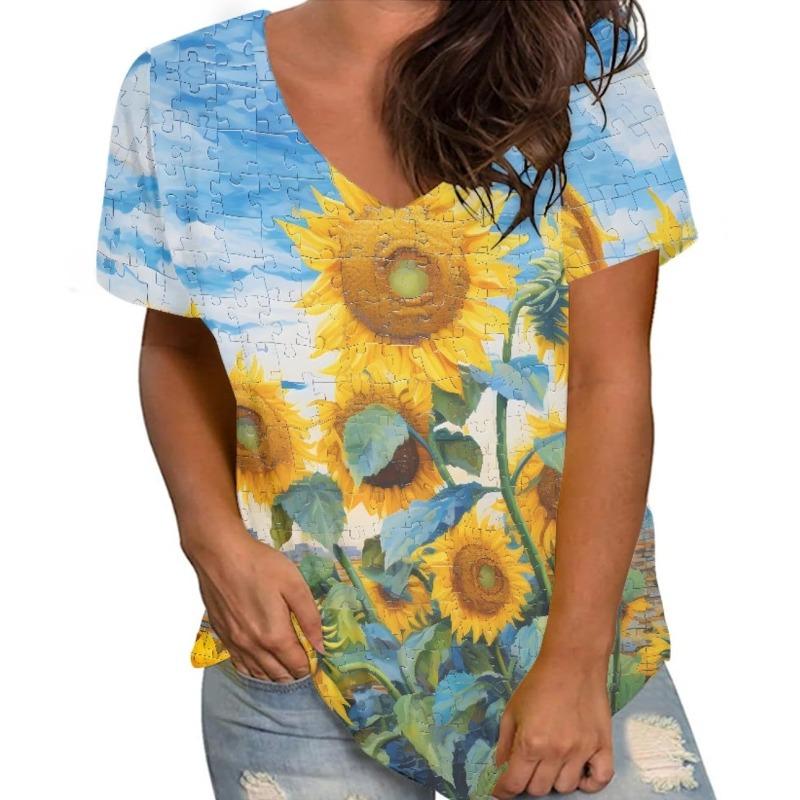 

Летний топ с V-образным вырезом, с 3D-принтом в виде бабочек и цветочного узора, модная повседневная женская футболка с коротким рукавом S