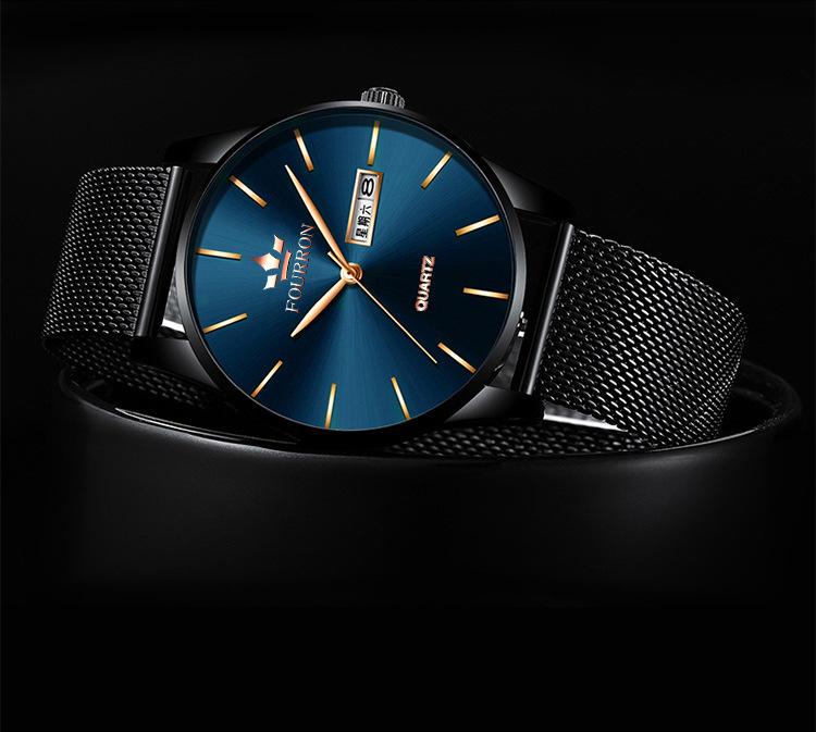 FOURRON Men's Quartz Watch - Waterproof, Ultra-Thin Steel Band with Calendar