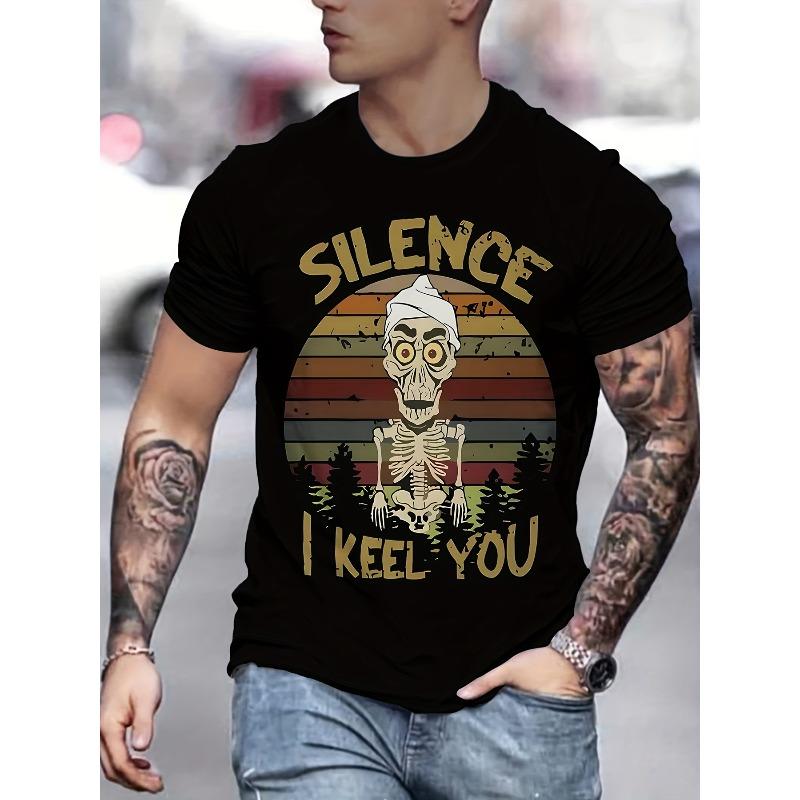 

European Size Men S Novelty T-Shirt | Casual T-Shirt Featuring a Skull Graphic | Round Neck, Regular Fit | Machine Washable S чорний