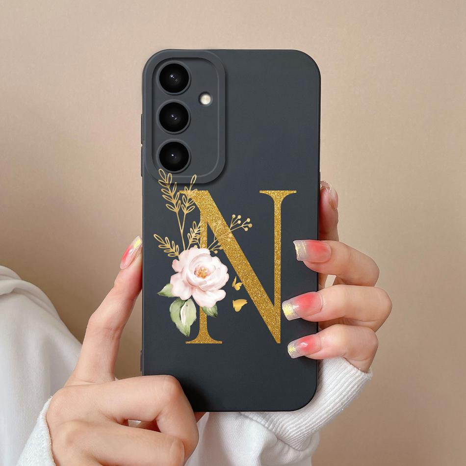 Simple Case For Samsung S24 FE Name Letter Soft Slim Liquid Silicone Funda For Galaxy S 24 S24FE Lens Protective Back Cover Capa