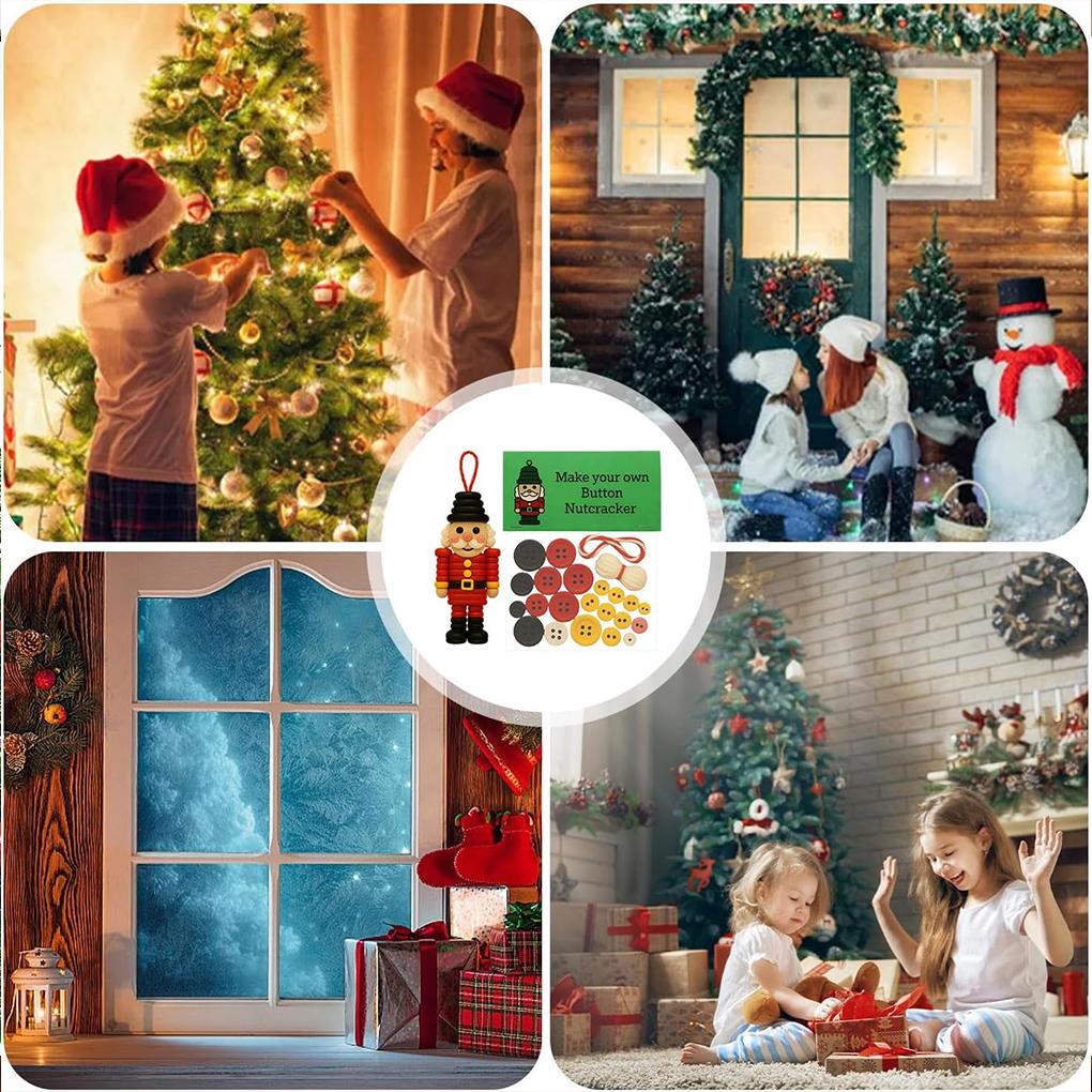 Christmas DIY Button Ornament Kits Handmade Button Santa Craft Kit Christmas Tree Shaped Christmas Decoration Hanging Ornament