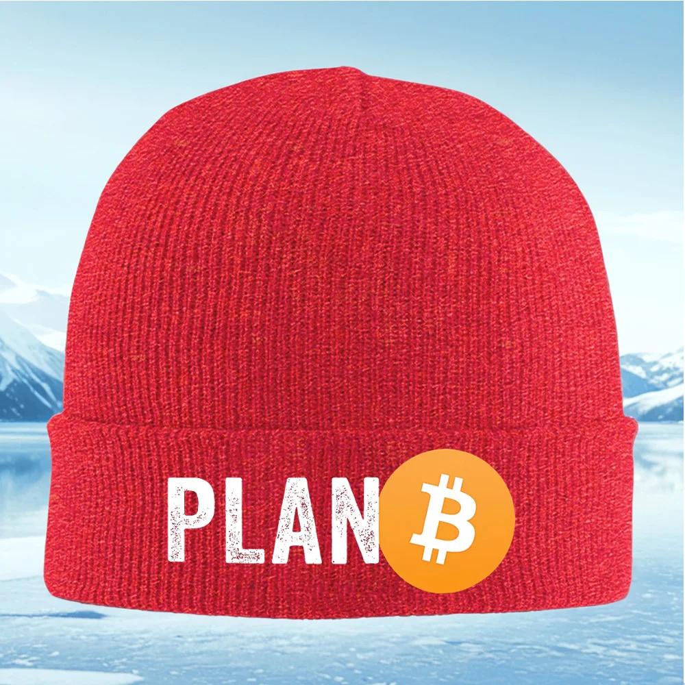 

Plan B Bitcoin symbol orange circle Knitted Hat Unisex Women Unisex Beanie Pullover Cap Winter Thermal Warm Christmas Outdoor Cycli