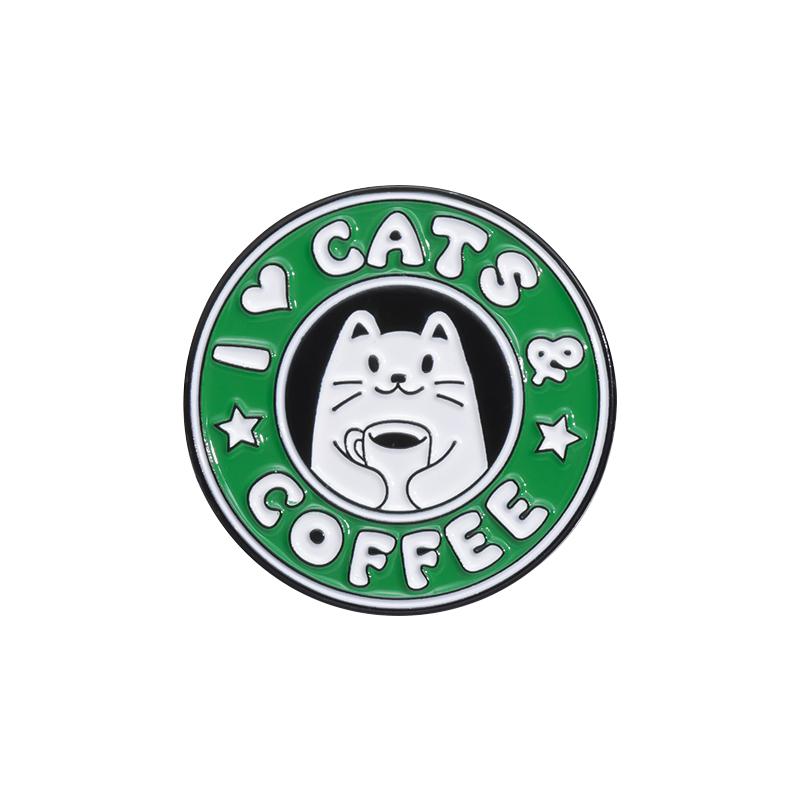 

CATS COFFEE Enamel Pins Custom Cute Cat Brooches Lapel Badges Cartoon Animal Jewelry Gift for Kids Friends