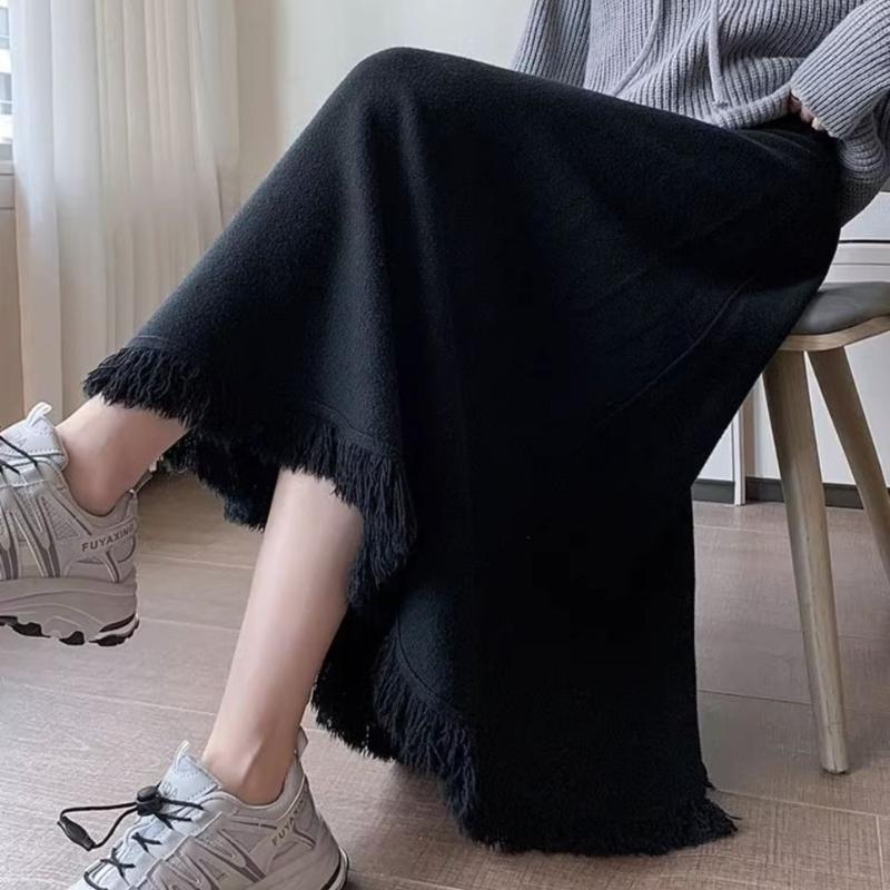 

Абрикосовая вязаная юбка женская весна-осень эластичная талия драпировка расклешенная А-силуэт стройнящая с высокой талией миди-юбка XL