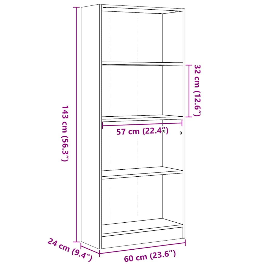 Bookshelf High Gloss White 60 x 24 x 143 cm Engineered Wood