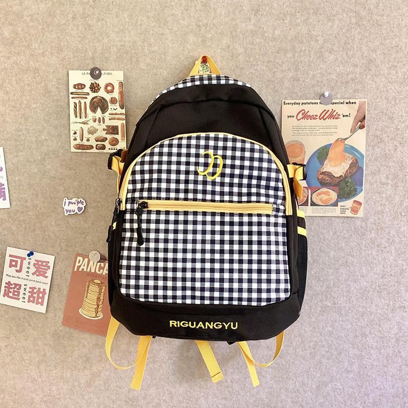 New Japanese Plaid Ins Cute Simple College High School College Travel Backpack Junior High School Girls Backpack